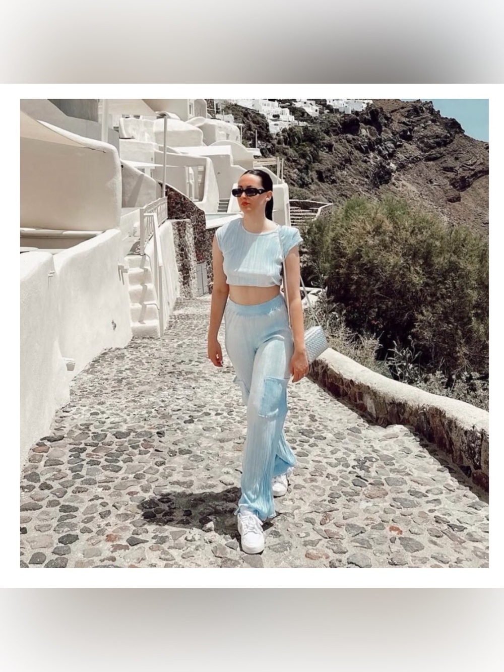 Boohoo Light Blue Two-Piece Pleated Jumpsuit Set
